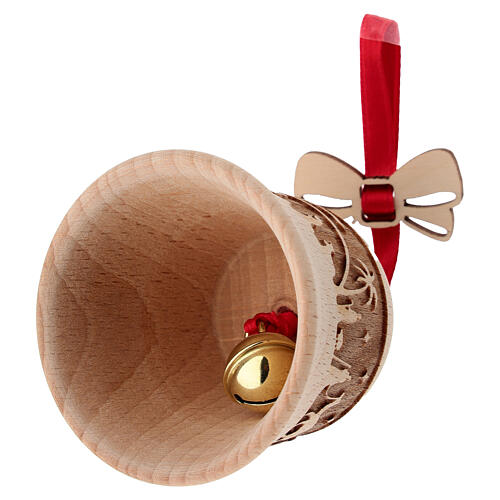 Bell-shaped Christmas tree ornament in beech wood, Val Gardena, 3 in 3
