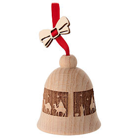 Addobbo albero campana presepe 8 cm legno di faggio Val Gardena