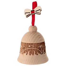 Drewniany dzwoneczek z motywem szopki – ozdoba choinkowa 8 cm, drewno bukowe Val Gardena