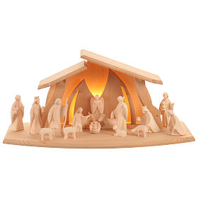 Presepe completo  Aram legno Valgardena capanna LED 30x30x60cm presepe 13 cm