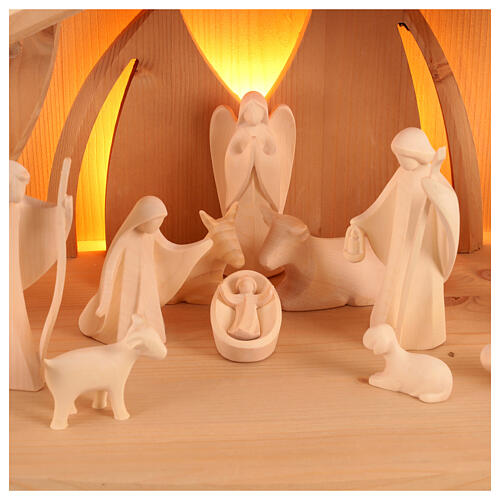 Presepe completo  Aram legno Valgardena capanna LED 30x30x60cm presepe 13 cm 2