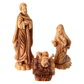Olive wood Nativity stable from the Holy Land with bark, set of 12, 18x40x20 cm
