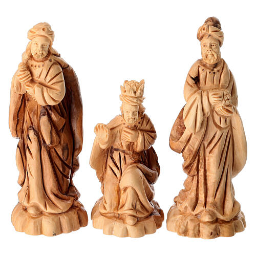 Olive wood Nativity stable from the Holy Land with bark, set of 12, 18x40x20 cm 3