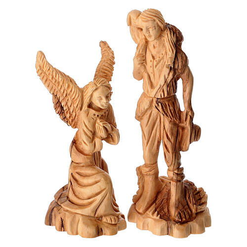 Olive wood Nativity stable from the Holy Land with bark, set of 12, 18x40x20 cm 5