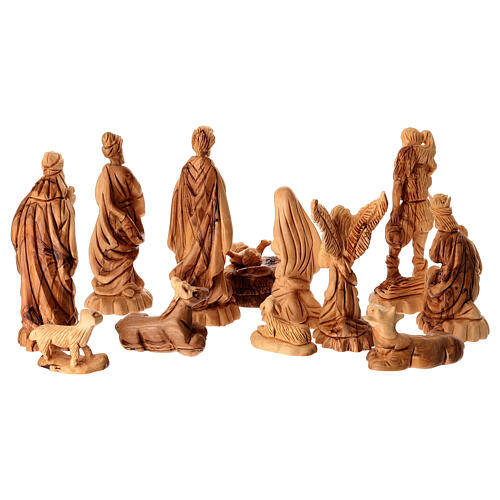 Olive wood Nativity stable from the Holy Land with bark, set of 12, 18x40x20 cm 8