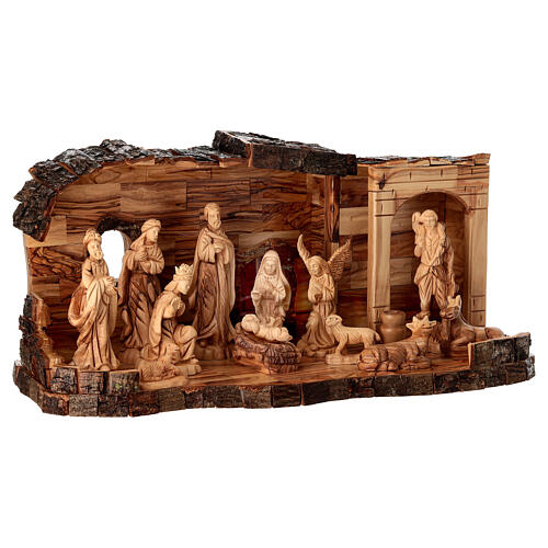 Cabane en bois d'olivier de Terre Sainte écorce Nativité 12 pièces 18x40x20 cm 4