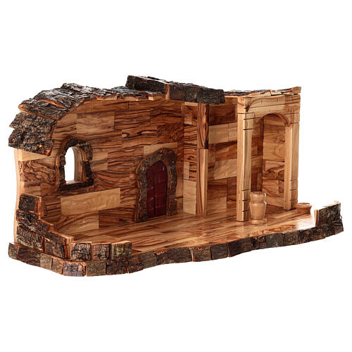 Cabane en bois d'olivier de Terre Sainte écorce Nativité 12 pièces 18x40x20 cm 7