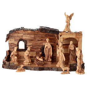 Capanna  legno ulivo Terrasanta corteccia Natività 12 pz 18x40x20