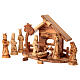 Cabane Nativité en bois d'olivier Terre Sainte 18x25x10 cm crèche 12 cm s4