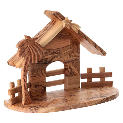 Capanna Natività legno d'ulivo Terrasanta 18x25x10 cm presepe 12 cm 6