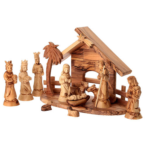 Complete Nativity set with stable 12 cm in olive wood from Bethlehem 18x25x10 cm 4