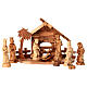Complete Nativity set with stable 12 cm in olive wood from Bethlehem 18x25x10 cm s1
