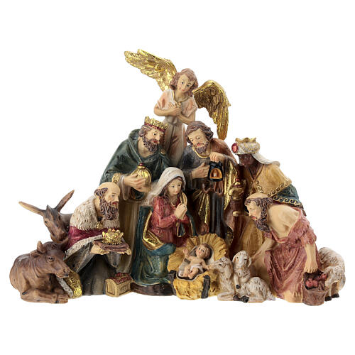 Estatua resina colorida Natividad con Reyes Magos 20 cm 1