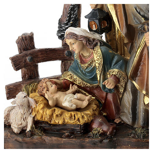 Nativité en résine colorée avec agneau assis 20x20x8 cm 2