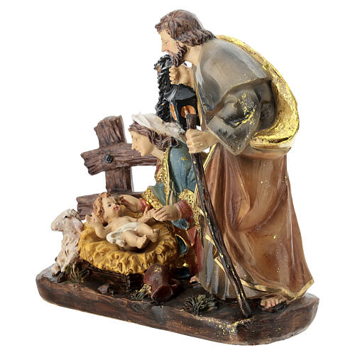 Nativité en résine colorée avec agneau assis 20x20x8 cm 4