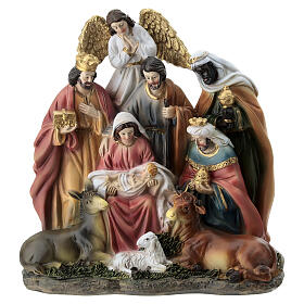Complete Nativity Scene statue in resin, 15x15x7 cm