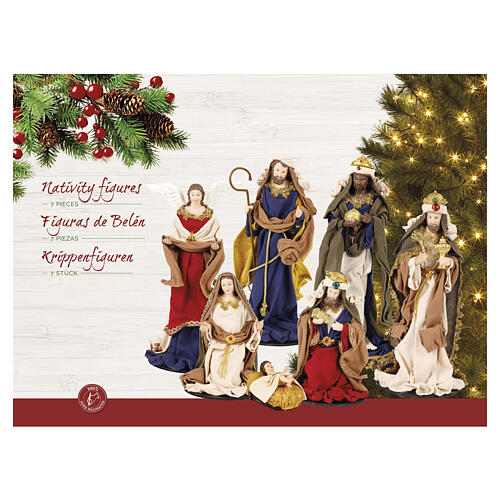 Complete Nativity set, resin and fabric, 7 hand-decorated figures, 35x15x20 cm 8