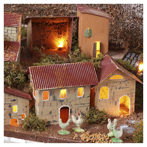 Book-style Nativity with village, lights and fountain, 20x90x25 cm, suitable for 6 cm Nativity 10