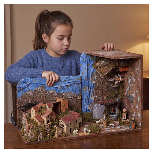 Crèche en livre avec bourgade, éclairage et fontaine 20x90x25 cm pour santons de 6 cm 6