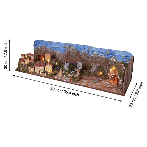 Preselibro con borgo luci e fontana 20x90x25 cm per presepe da 6 cm 3