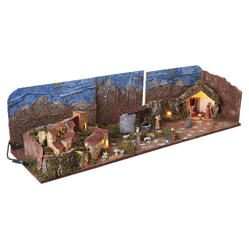 Preselibro con borgo luci e fontana 20x90x25 cm per presepe da 6 cm 7