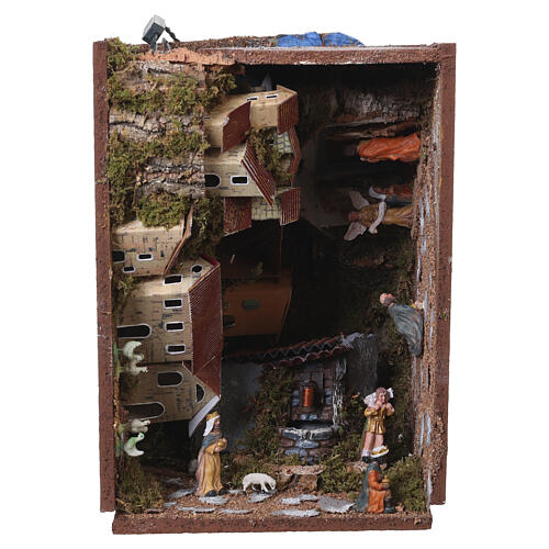 Preselibro con borgo luci e fontana 20x90x25 cm per presepe da 6 cm 13