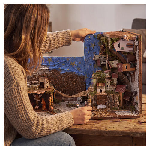 Preselibro presepe completo con apertura a libro 20x90x25 cm per presepe da 6 cm 6