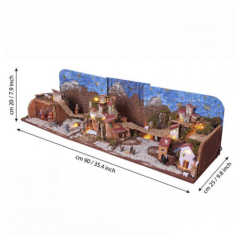 Szopka rozkładana kompletna, do figurek 6 cm, otwarta 22×88×27 cm, zamknięta 35×24×27 cm 3