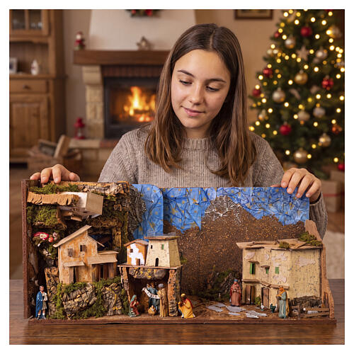 Village de crèche à livre pliable avec 14 santons 40x40x140 cm pour crèche de 10 cm 5