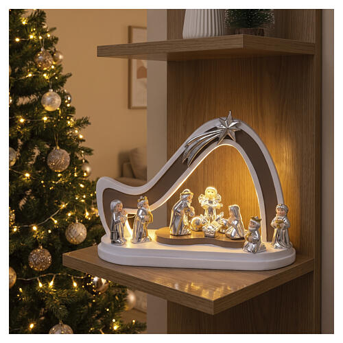 Capanna bianco e tortora Bagutta presepe completo 20x25x10 cm 2