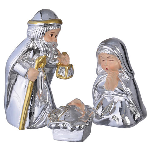 Complete Bagutta Nativity stable, teal and white, LED light, 8x10x5 in 3
