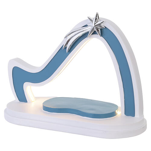 Complete Bagutta Nativity stable, teal and white, LED light, 8x10x5 in 9