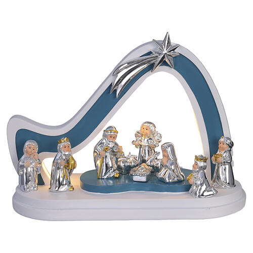 Complete Bagutta two-tone colored nativity stable with LED 20x25x10 cm 1