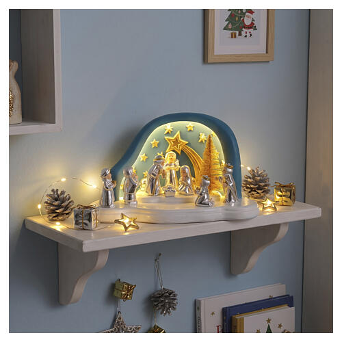 Complete Nativity Scene by Bagutta, teal with starry sky, 6x10x6 in 2