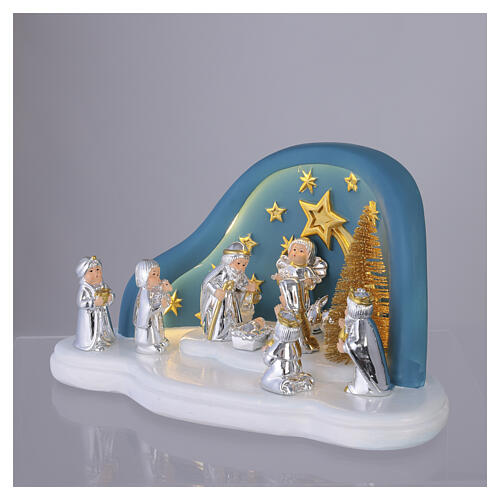 Complete Nativity Scene by Bagutta, teal with starry sky, 6x10x6 in 4