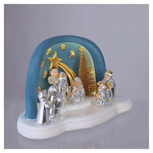 Complete Nativity Scene by Bagutta, teal with starry sky, 6x10x6 in 6
