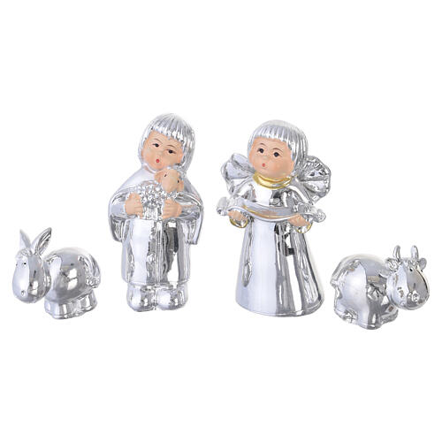 Complete Nativity Scene with stable by Bagutta, white and dove-grey resin, LED light, 6x10x6 in 7