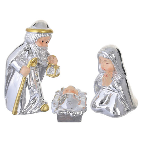 Complete Bagutta Nativity set with stable, white and taupe resin, LED light 15x25x15 cm 3