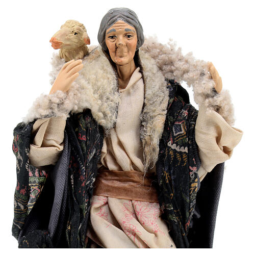 Old woman with sheep on her shoulders for Neapolitan Nativity Scene with 18 cm characters 2