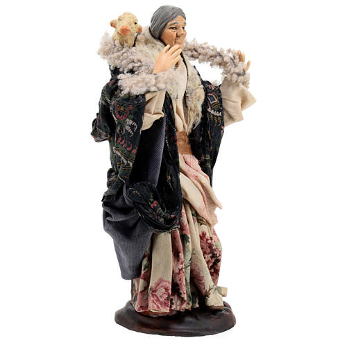 Old woman with sheep on her shoulders for Neapolitan Nativity Scene with 18 cm characters 4