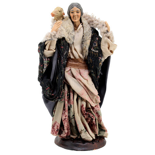 Pastora idosa com ovelha para presépio napolitano com figuras de altura média 18 cm 1