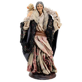 Woman shepherd with sheep on shoulders Neapolitan nativity 18 cm
