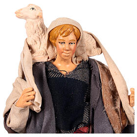 Young good shepherd with sheep on his shoulders for Neapolitan Nativity Scene with 18 cm characters