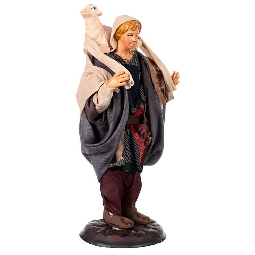 Young good shepherd with sheep on his shoulders for Neapolitan Nativity Scene with 18 cm characters 3