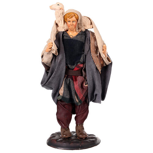 Jeune Bon Pasteur avec mouton sur les épaules pour crèche napolitaine de 18 cm 1