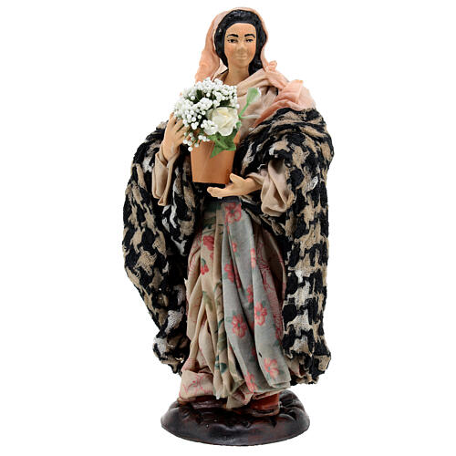 Jeune femme avec pot de fleurs pour crèche napolitaine de 18 cm 1