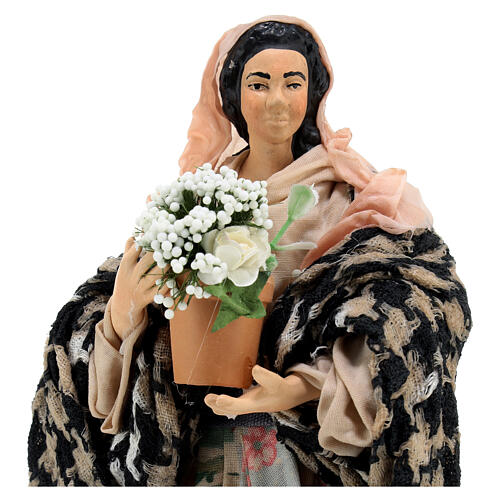 Giovane donna con vaso di fiori per presepi napoletani 18 cm 2