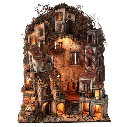 Multi-storey village with brook 85x70x55 cm for Neapolitan Nativity Scene with 8 cm characters 8
