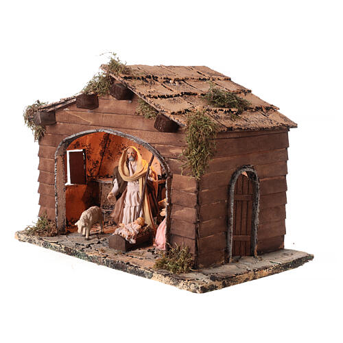 Cabane avec cheminée et Nativité 30x40x20 cm crèche napolitaine 14 cm 2