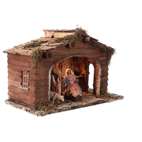 Cabane avec cheminée et Nativité 30x40x20 cm crèche napolitaine 14 cm 3